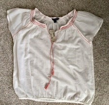 NWT American Eagle Boho Blouse Size m Flowy White/ Embroidered Shirt Sheer
