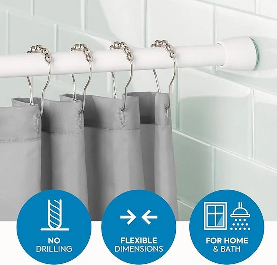 Barra de tensión de cortina de ducha de acero iDesign Cameo longitud ajustable 43-75" blanca Foto 2 de 4