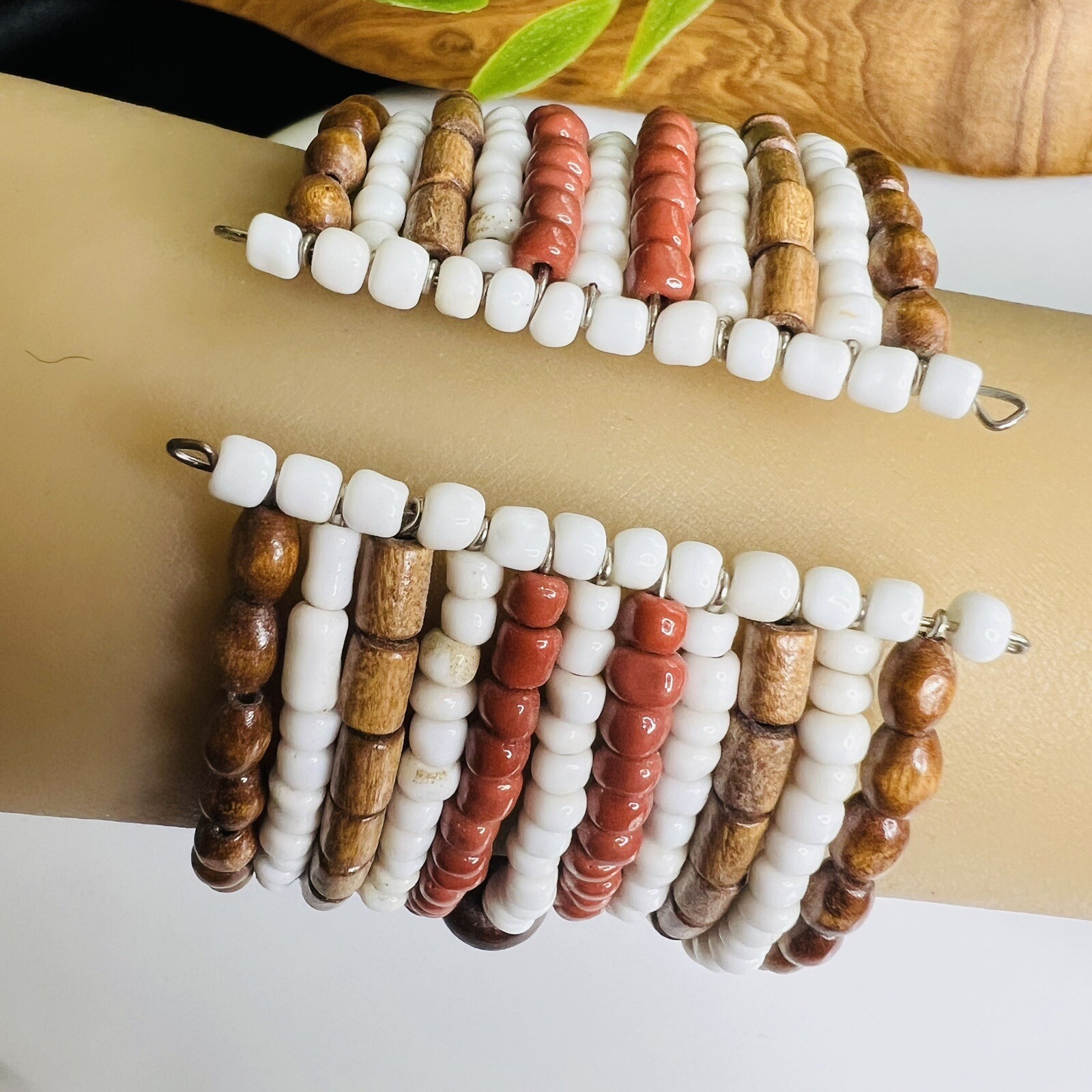 BOHO Multi Strand Memory Wire BRACELET Brown Red … - image 3