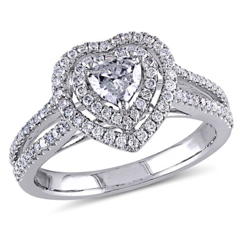Amour 14k White Gold 3/4CT TDW Diamond Heart Engagement Ring - Picture 1 of 5