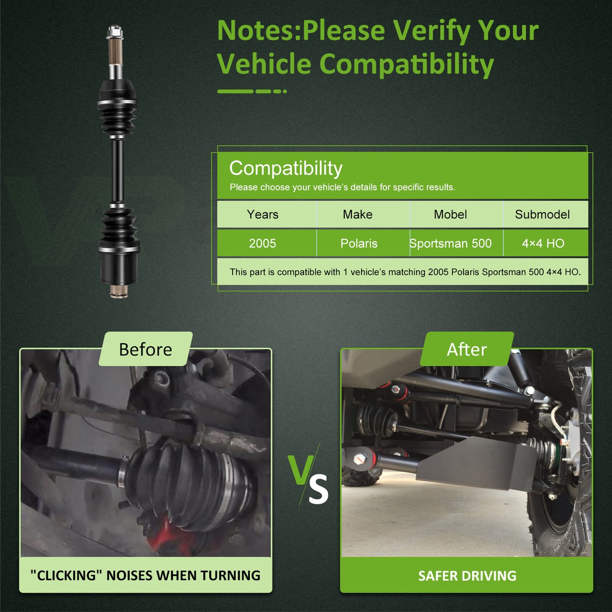 Hawkeye 325 Axle Replacement NICHE Rear CV Axle Drive Shaft For Polaris Sportsman 450/570 & Hawkeye 325 (2015-2023) - 2 Year Warranty ATV Axle - Foto 5