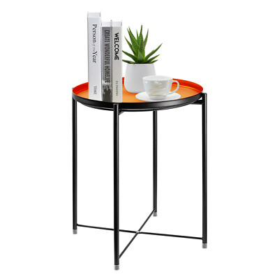 HOMRITAR Round Metal Side End Table Living Room With Shelf Bedside Nights