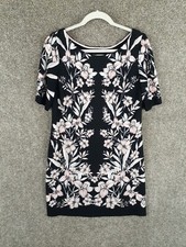 Eliza J Floral Shift Dress Womens 12 Black Pale Pink Knit Short Sleeve Stretch