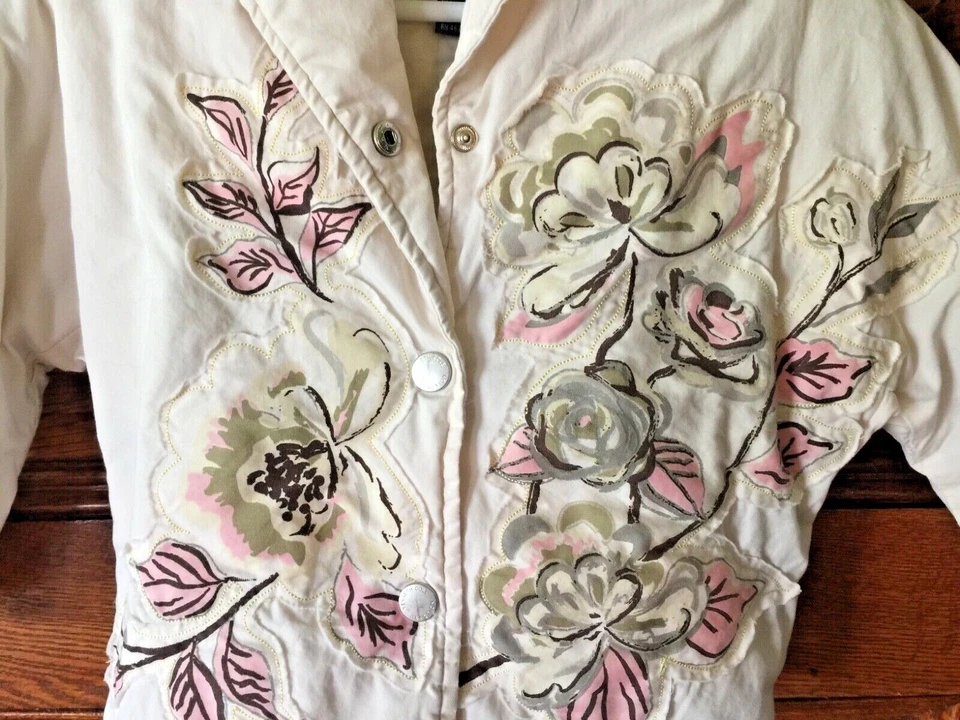 CHAQUETA KENNETH COLE REACTION Niñas Crema Aplique Floral Rosas Algodón Talla 4 Foto 2 de 4