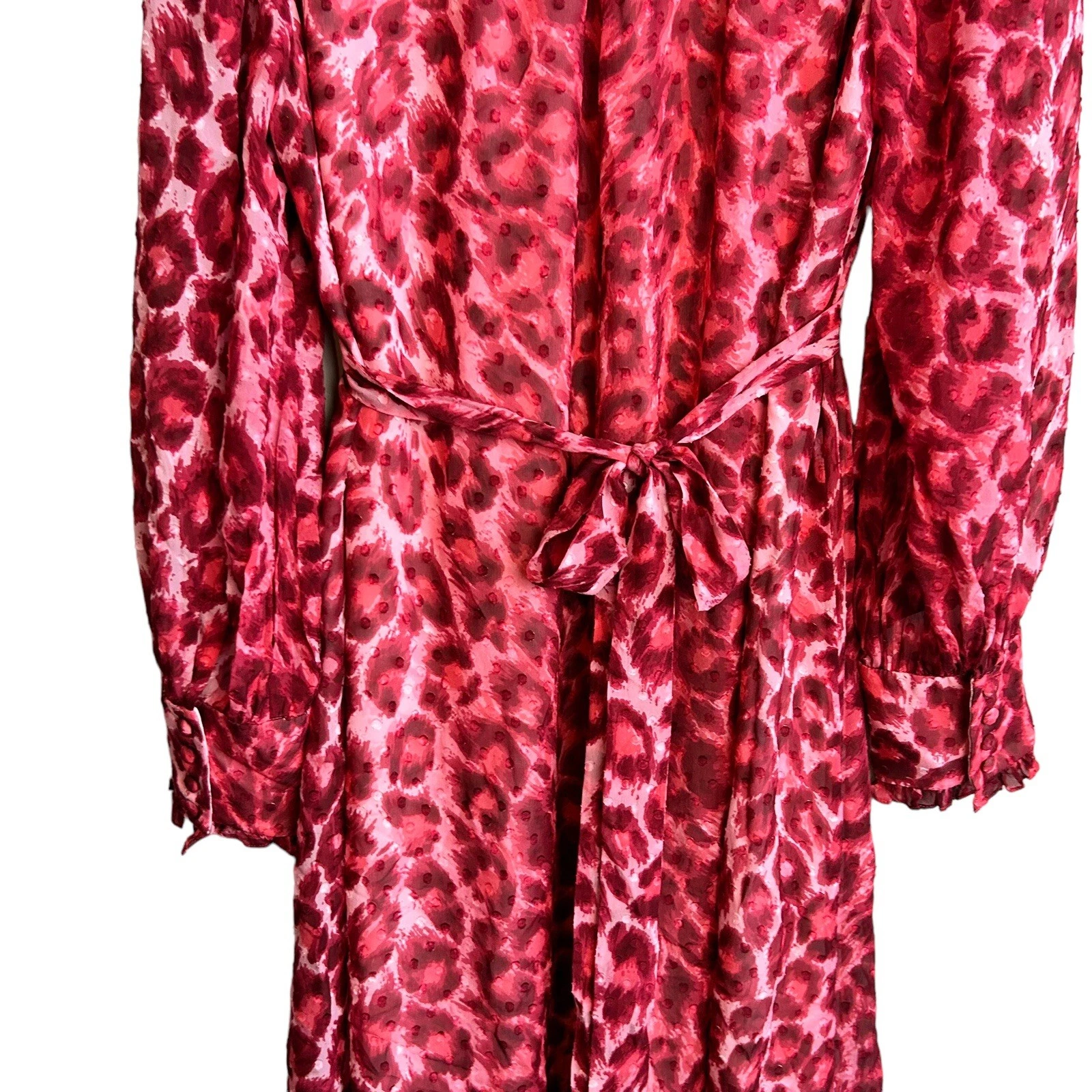Abito midi Kate Spade New York donna 14 rosso rosa leopardato linea principale pantera seta