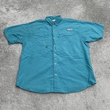 Columbia PFG Omni Shade Bahama Shirt Mens Large Blue Short Sleeve Cotton Casual