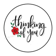 30 THINKING OF YOU ENVELOPE SEALS LABELS STICKERS PARTY FAVORS 1.5"