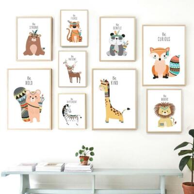 Deer Fox Bear Zebra Panda Owl Lion Wall Art