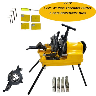 220V Electric Pipe Threader Machine 1/2'' - 4'' BSPT/NPT Threads Max. Chuck 4.92in