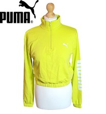 PUMA Womens Crop Zip Neck Sweatshirt Jumper UK XS Yellow Sports Top