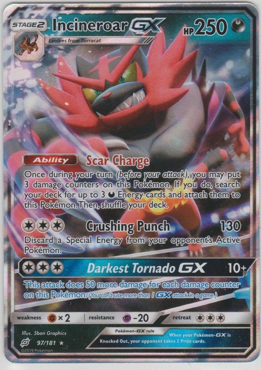 ULTRA RARE Incineroar GX 97/181 Holographic Pokemon TCG SM ULTRA RARE Incineroar GX 97/181 Holographic Pokemon TCG SM