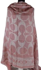 New Coach $228 Light Blush Wool Blend Signature Border Scarf Shawl
