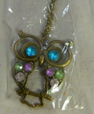 Necklace Chain Owl Pendant w/ Rhinestones 24" long