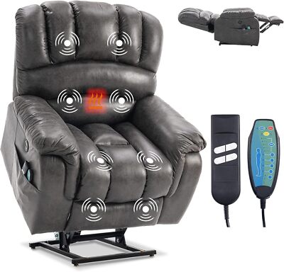 Large Dual OKIN Motor Electric Power Lift Chair Recliners W/ Heat & Massage