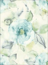 Wallpaper Designer Large Watercolor Floral Teal Blue Green Lavender White