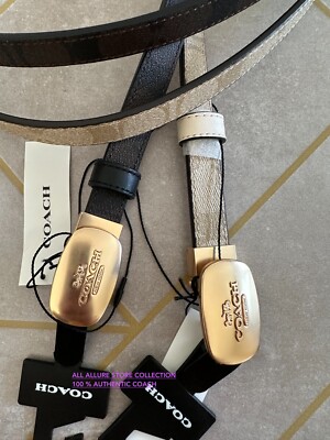 NEW $123 COACH Eliza reversible one size thin belt light sage tan silver buckle Coach Signature Women main image 4
