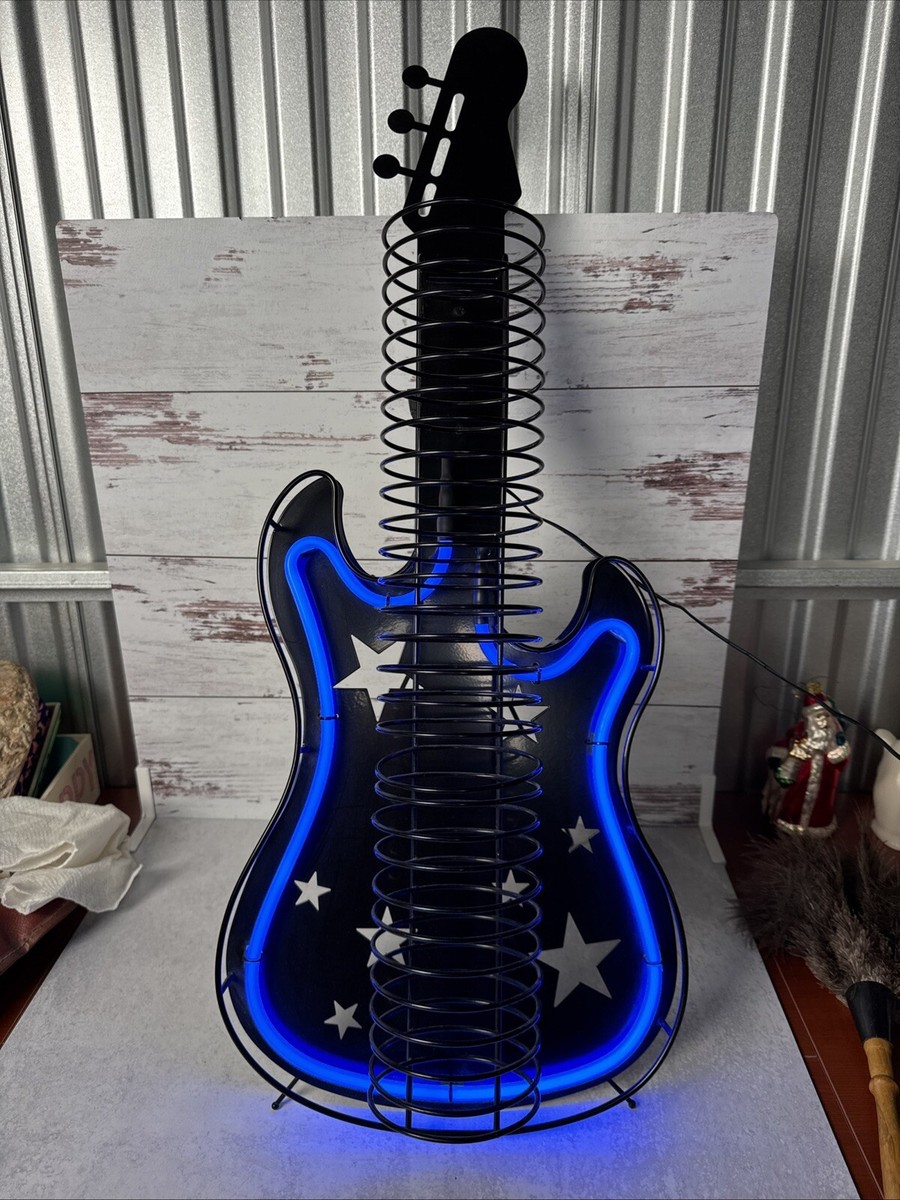 ギターのCDラック&オブジェ Neon Guitar Shape CD Rack Holder Tower Nostalgic Blue Light Memory