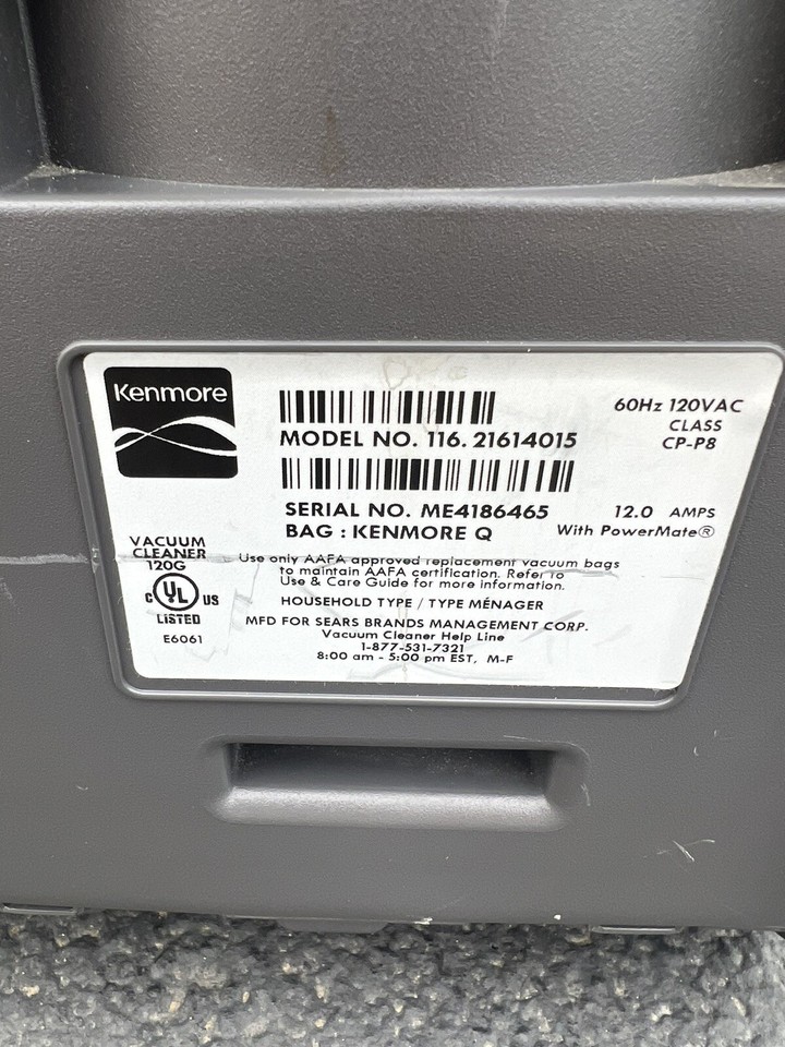 Kenmore Vacuum Progressive 116 True Hepa 360 Canister PowerMatepet