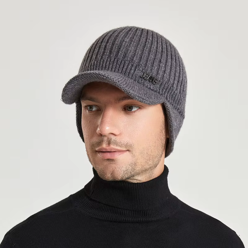 Unisex Beanie Knit Hat Visor Plain Winter Men Women SkiThick Warm