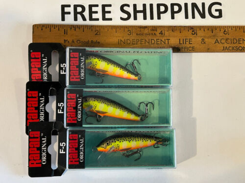 Lot de 3 leurres de pêche à appâts flottants Rapala F-5 - acier chaud F05 - Photo 1 sur 2