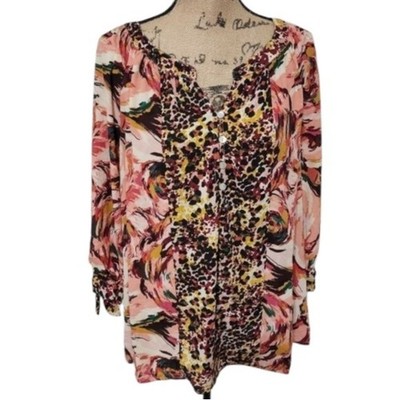 ANTHROPOLOGIE x fig & flower Rose Leopard Print Patchwork Shirt plus size 2X new
