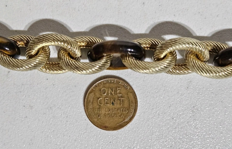 Raro Collar Grueso Judith Ripka Ojo de Tigre Rolo Eslabón Rodio Sobre Esterlina  Foto 4 de 4