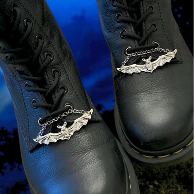 BATS IN CHAINS ~ Pair Silver-Tone Boot Shoe Lace Charms ~ Set of Two!