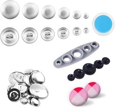 120pcs Button Covers, Cover Kit with 6 Sizes, DIY Fabric M, silver