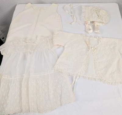 Vintage 1950's Little Folks Christening Dress 4 Piece Set in Original Box