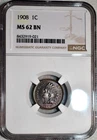 NGC MS-62 BN 1908 Indian Head Cent, Lovely, Wood-Grain Toned, PQ specimen.