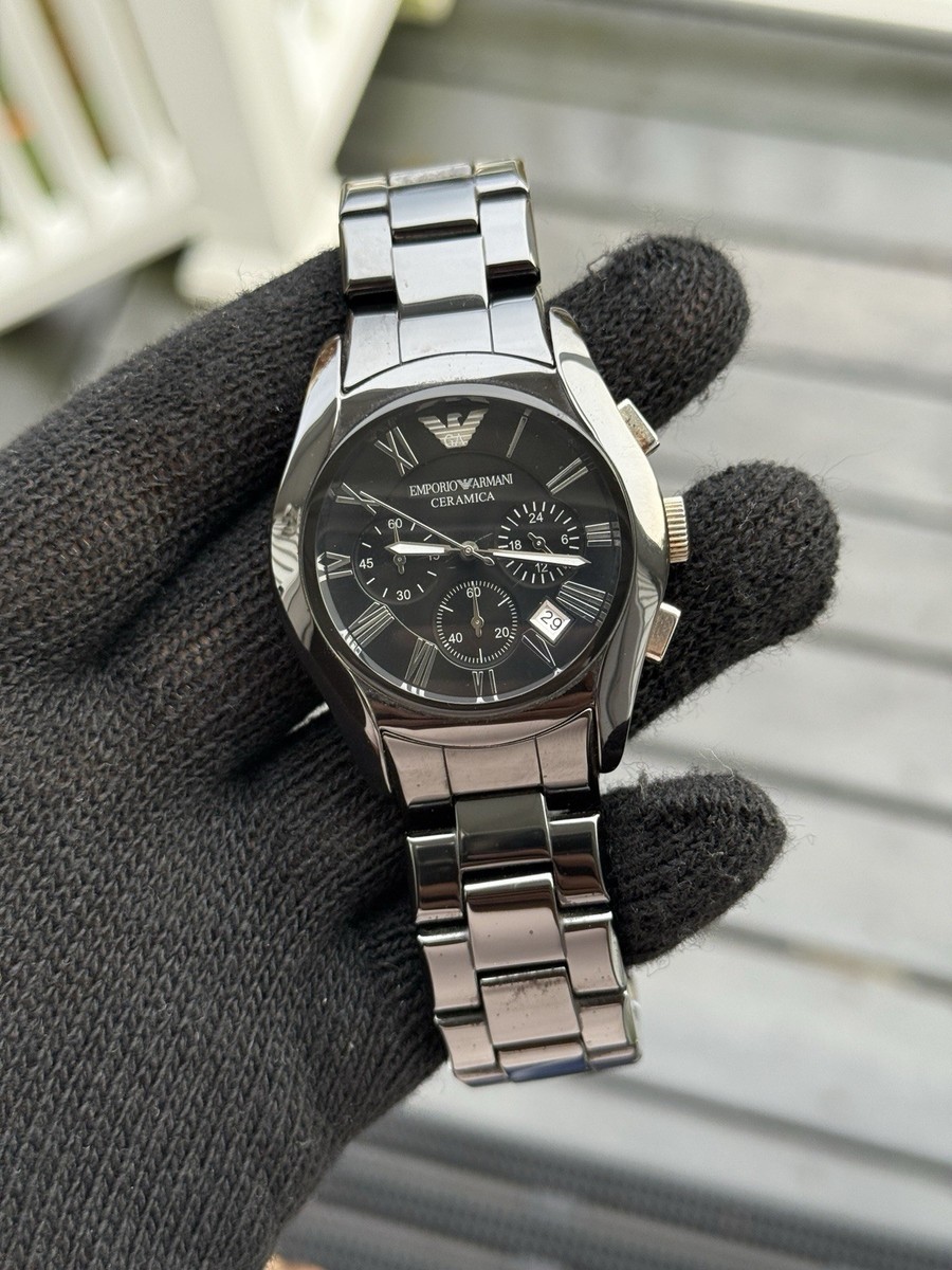 Emporio Armani Ceramica Chronograph Date Black Men's Watch | eBay