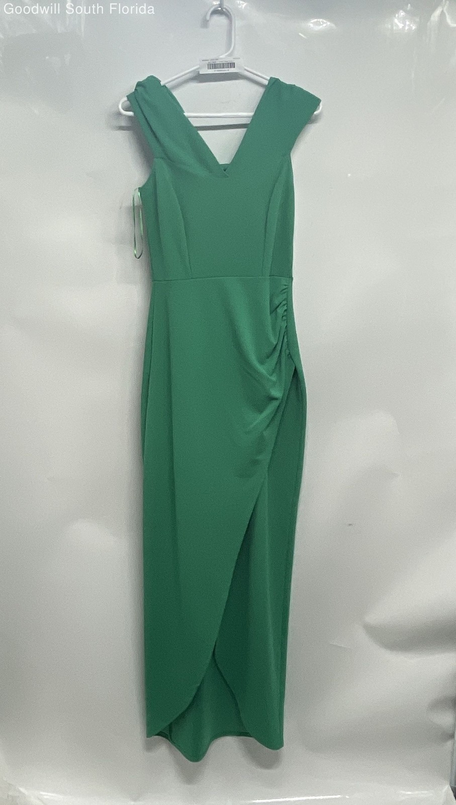 Quiz Womens Green V-Neck Collarless Sleeveless Front Slit Midi Sheath Dress Sz 4