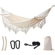 Hammock Hanging Swing Double Max 500lbs Macrame for Indoor Beige Without Stand