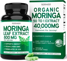 Organic Moringa Capsules 40,000Mg (3 Month Supply) Pure Organic Moringa Leaf Pow