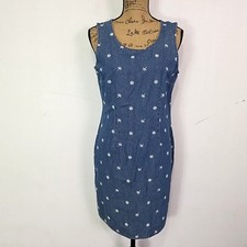 Vintage Y2k Vision Womens Sz 8 Denim Dress Embroidered Knee Length Sleeveless