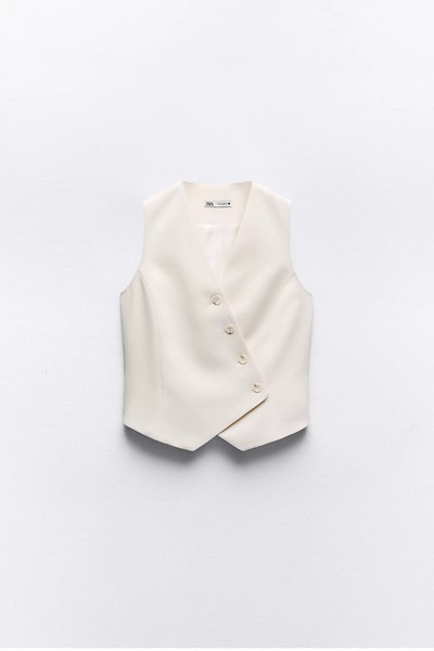 Zara Crossover Waistcoat Ecru Size M Medium 3979/187