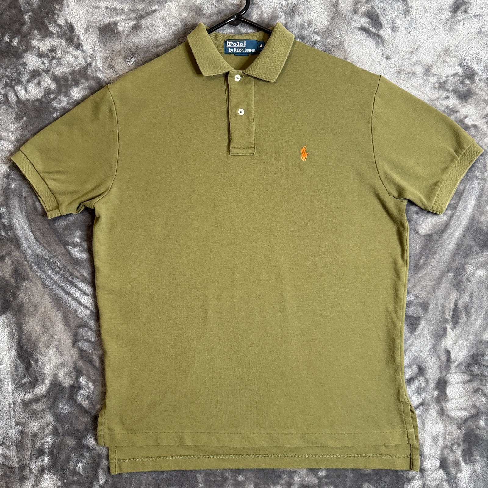 T shirt vintage Polo Ralph Lauren taglia media verde piccolo pony arancione colletto