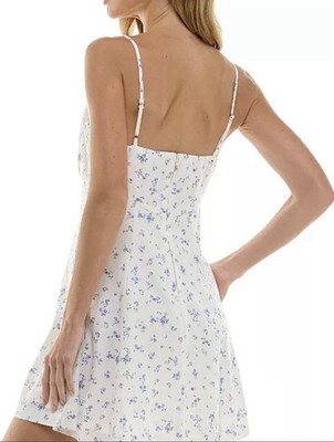 trixxi blue lace trim midi dress Trixxi Lace Trim Ditsy Floral Midi M Dress Linen Blend NWT White Blue
