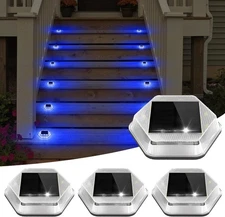 4 Pack Waterproof Solar Driveway Lights, Blue LED Dock & Deck Lights For Outdoo