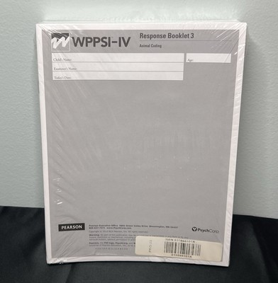 WPPSI-IV Response Booklet 3 Animal Coding School Psychology Testing Qty 25 NEW