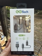 EG Tech 2-in-1 Braided Charging/Sync Cable 3ft Micro to USB C. BRAND NEW IN BOX