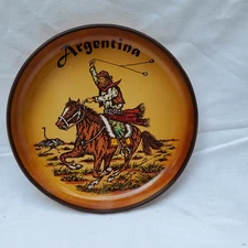 Argentina Leather Plate Horseback Cowboy and Rhea 7 1/2" Round 