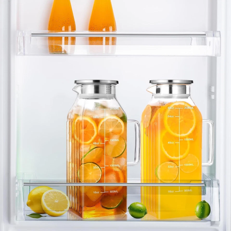 2 Pack 2 Liters/68 Oz Square Glass Pitcher with Lid and Handle for Fridge, Iced - Image 2 of 4