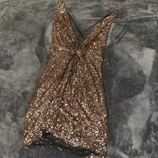 ASTR the Label Twist Bronze Front Sequin Party Cocktail Mini Dress SMALL