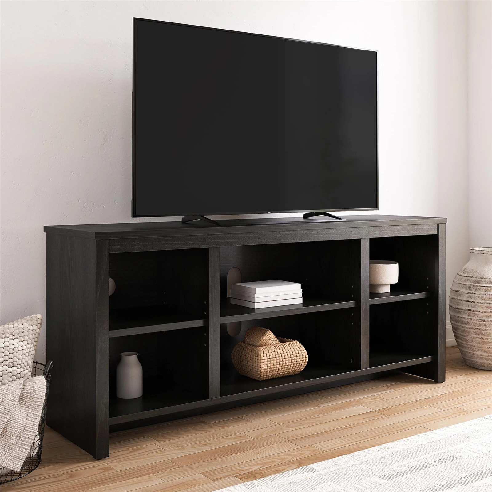 Mainstays 1995952W Parsons TV Stand for TVs up to 50'', Black Oak Finish