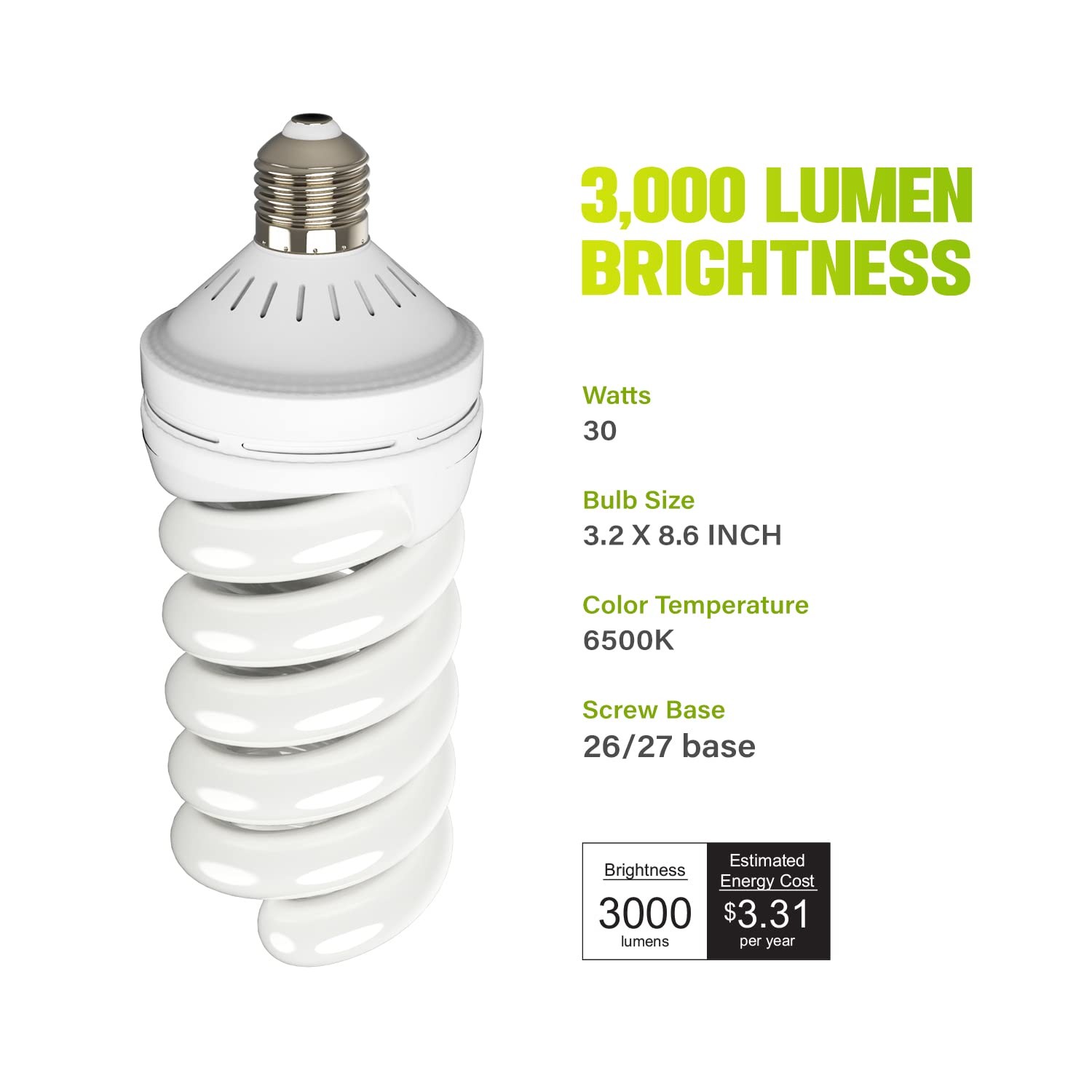 Julius Studio (LED Spiral Design) 1-Pack 30W LED Photo Light Bulbs, 300W Equi...