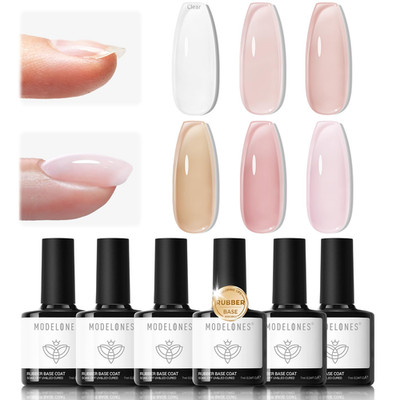Rubber Base Builder Nail Gel Polish, 6 Color Clear Nude Milky Baby Pink Jelly Br