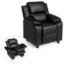 Deluxe Padded Kids Sofa Armchair Recliner Headrest Children w/ Storage Arm Black