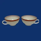 2 Pyrex Coffee / Tea Cups Milk Glass w/ Red Stripes or Bands #701 Vintage