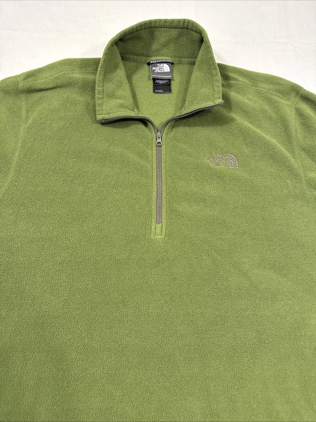 SWEATER North Face Men's XL 1/4 ZIP FLEECE LINED Pullover SWEATSHIRT GRN/GRY